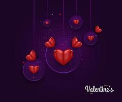 banner del día de san valentín con fondo morado y linda ilustración de corazón rojo. elementos de decoración del día de san valentín vector