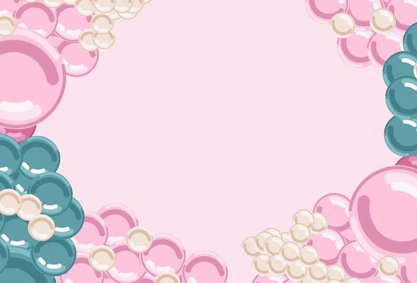 Background with inflatable balloons, Valentines Day, Women s Day, Mother s Day design in flat style. Festive background, banner, greeting card, and flyer. Vector illustration.