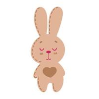 Cute bunny toy. A smiling stuffed rabbit. Vector illustration isolated on a white background.