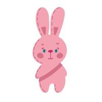 Cute bunny toy. A smiling stuffed rabbit. Vector illustration isolated on a white background.