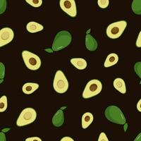 Seamless Pattern Avocado set of whole and halves with a bone. Vector illustration of fresh avocado fruit.