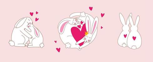 Happy Valentines day concept, Love tenderness and romantic feelings with cute rabbits. vector