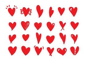 conjunto vectorial de corazones dibujados a mano. color rojo vector