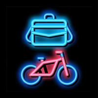 ilustración de icono de brillo de neón de bicicleta de transporte de oficina y caso vector