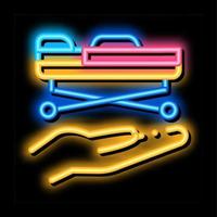 stretcher on hand neon glow icon illustration vector