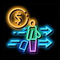man with suitcase with money neon glow icon illustration vector