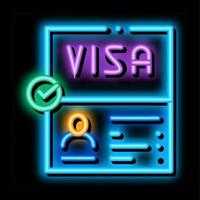 ilustración de icono de resplandor de neón de confirmación de documento de visa vector