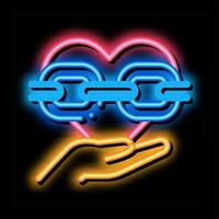 hand holding heart with chain neon glow icon illustration vector