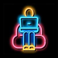 employee working with laptop neon glow icon illustration vector