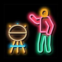 human cooking bbq neon glow icon illustration vector