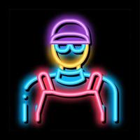 drain cleaning worker neon glow icon illustration vector
