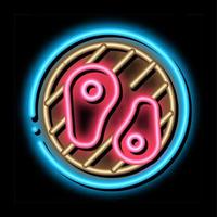 frying meat on bbq neon glow icon illustration vector