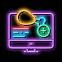 internet food order computer screen neon glow icon illustration vector