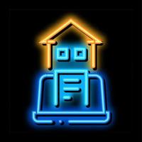 report on laptop home neon glow icon illustration vector