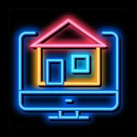 house on computer display neon glow icon illustration vector