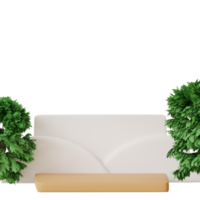 3d rendering cube podium with green tree around it and ornament at the back perfect for product display png