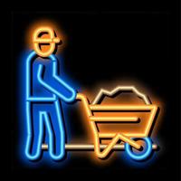 worker with cart neon glow icon illustration vector