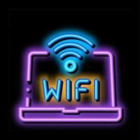 Wifi Sign And Word On Laptop Display neon glow icon illustration vector