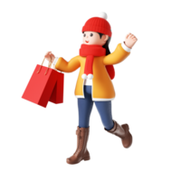 3D rendering cartoon female online shopping image png