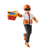 Imagen de compras en línea masculina de dibujos animados de representación 3D png