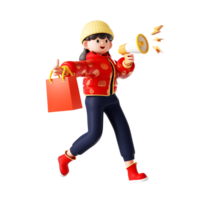 imagem de compras on-line feminina de desenho animado de renderização 3D png