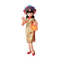 3D rendering of a woman wearing traditional Chinese clothes png
