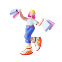 3d interpretazione cartone animato femmina in linea shopping Immagine png