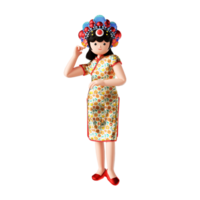 3D rendering of a woman wearing traditional Chinese clothes png