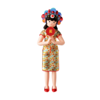 3D rendering of a woman wearing traditional Chinese clothes png