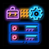 business case gear and cards neon glow icon illustration vector