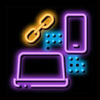 computer and phone connection neon glow icon illustration vector