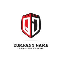 Q J initial logo designs, shield logo template, letter logo inspirations vector