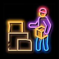 homeless with cardboard boxes neon glow icon illustration vector