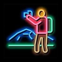 photographer hiking neon glow icon illustration vector