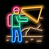 human in cave neon glow icon illustration vector