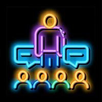 lector discuss with audience neon glow icon illustration vector