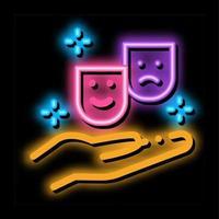 masks of joy and sadness on hand neon glow icon illustration vector