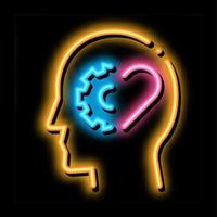 human brain settings and heart neon glow icon illustration vector