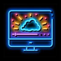 ilustración de icono de resplandor de neón de trabajo de computadora de nube brillante vector