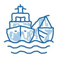 fishing ship doodle icon hand drawn illustration vector