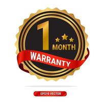 1 month warranty golden seal, stamp, badge, stamp, sign, label with red ribbon isolated on white background. vector