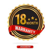 18 month warranty golden seal, stamp, badge, stamp, sign, label with red ribbon isolated on white background. vector