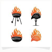 conjunto de plantilla de diseño de logotipo de casa de parrilla de bistec de barbacoa caliente vector