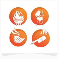 conjunto de plantilla de diseño de logotipo de casa de parrilla de bistec de barbacoa caliente vector