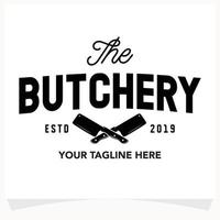 Butchery Shop Logo Design Template. Cow and meat cleaver knife vector design.