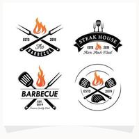 conjunto de plantilla de diseño de logotipo de casa de parrilla de bistec de barbacoa caliente vector