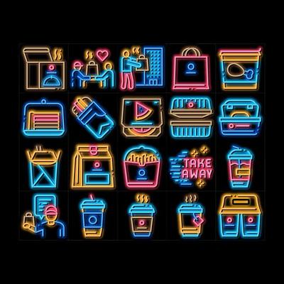 Take Away Food And Drink Delivery neon glow icon illustration