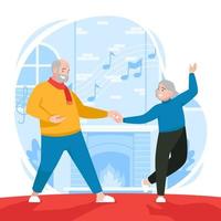 Grandparents Dancing with passion in front of the Fireplace vector