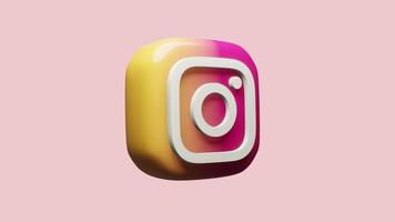 animação do ícone do instagram no fundo rosa 3d. filmagem 4k de mídia social video
