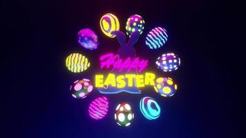 Neon Easter sale poster with lightning eggs 3d render animation video